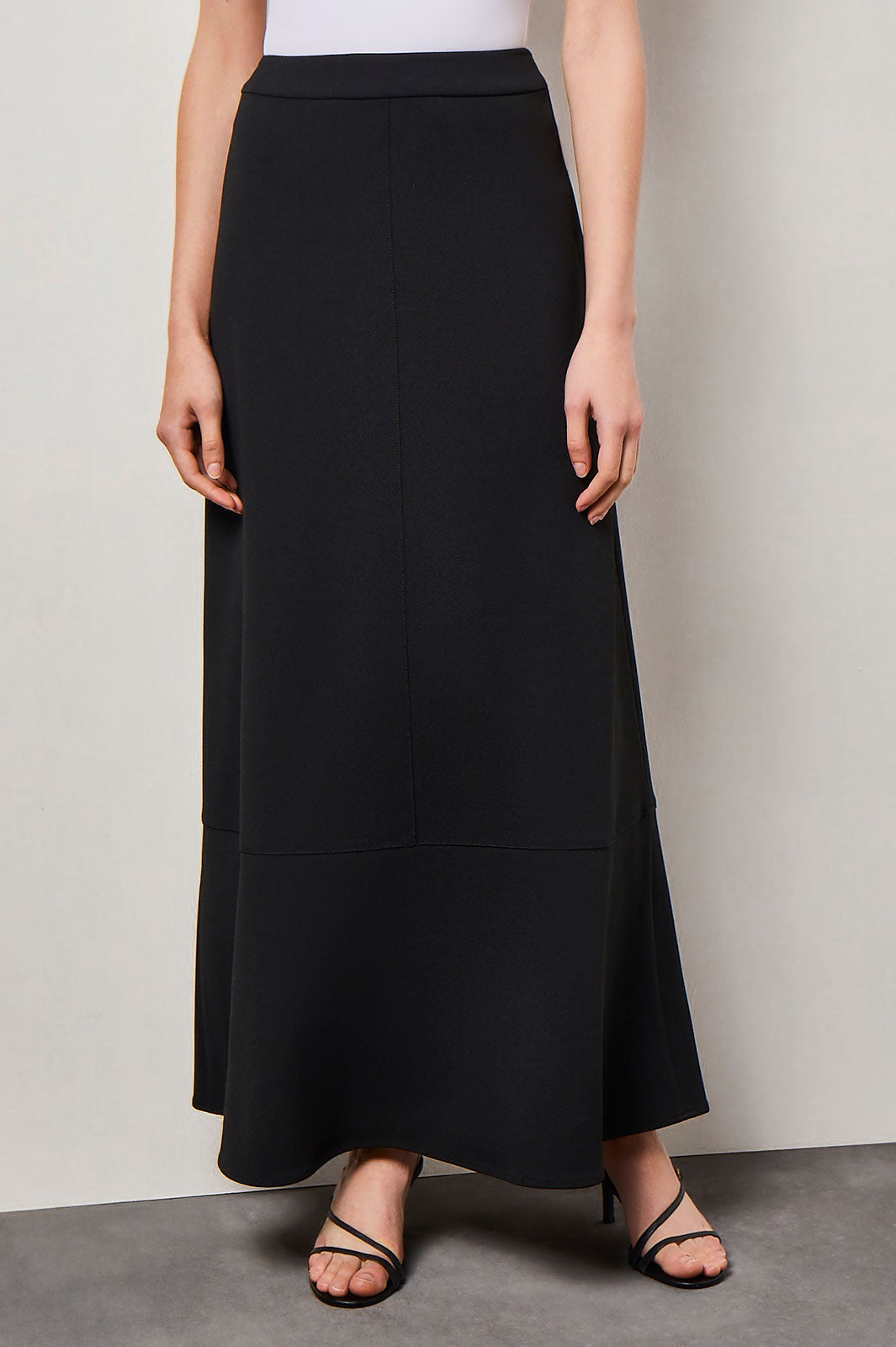 Plus Size Flare Deco Crepe Maxi Skirt, Black