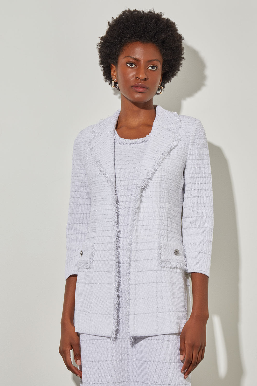 Plus Size Notch Collar Jacket - Stripe Shimmer Knit