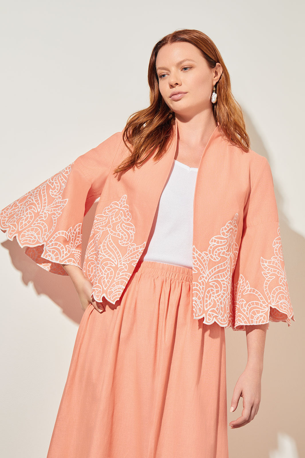 Open Front Jacket - Embroidered Woven | Ming Wang