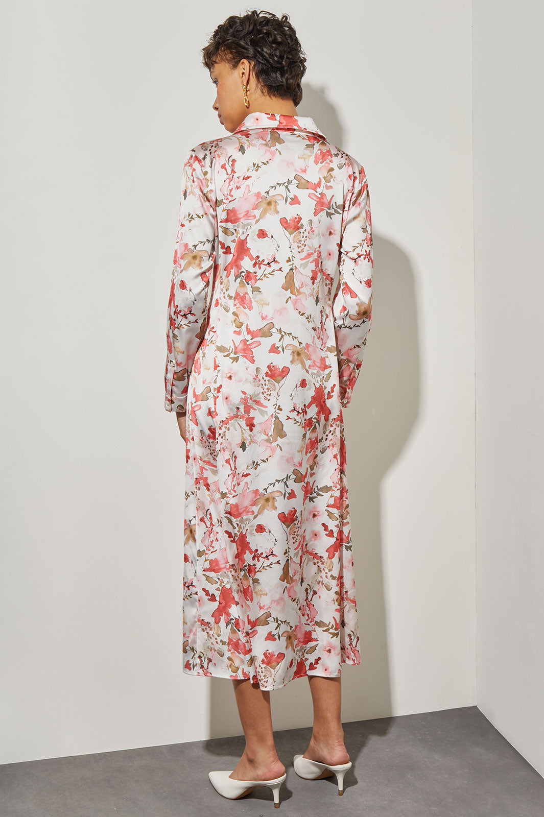 Watercolor Floral Crepe de Chine Shirt Dress