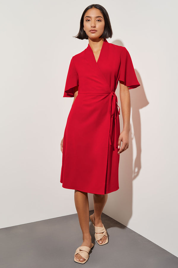 Plus Size Butterfly Sleeve Crepe de Chine Wrap Dress | Ming Wang
