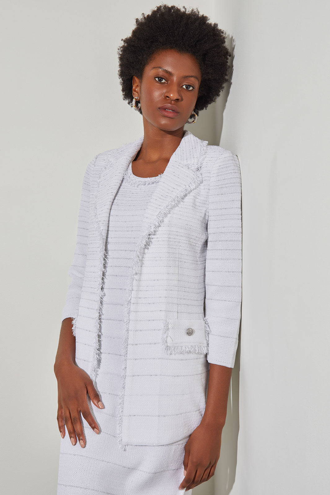 Plus Size Notch Collar Jacket - Stripe Shimmer Knit