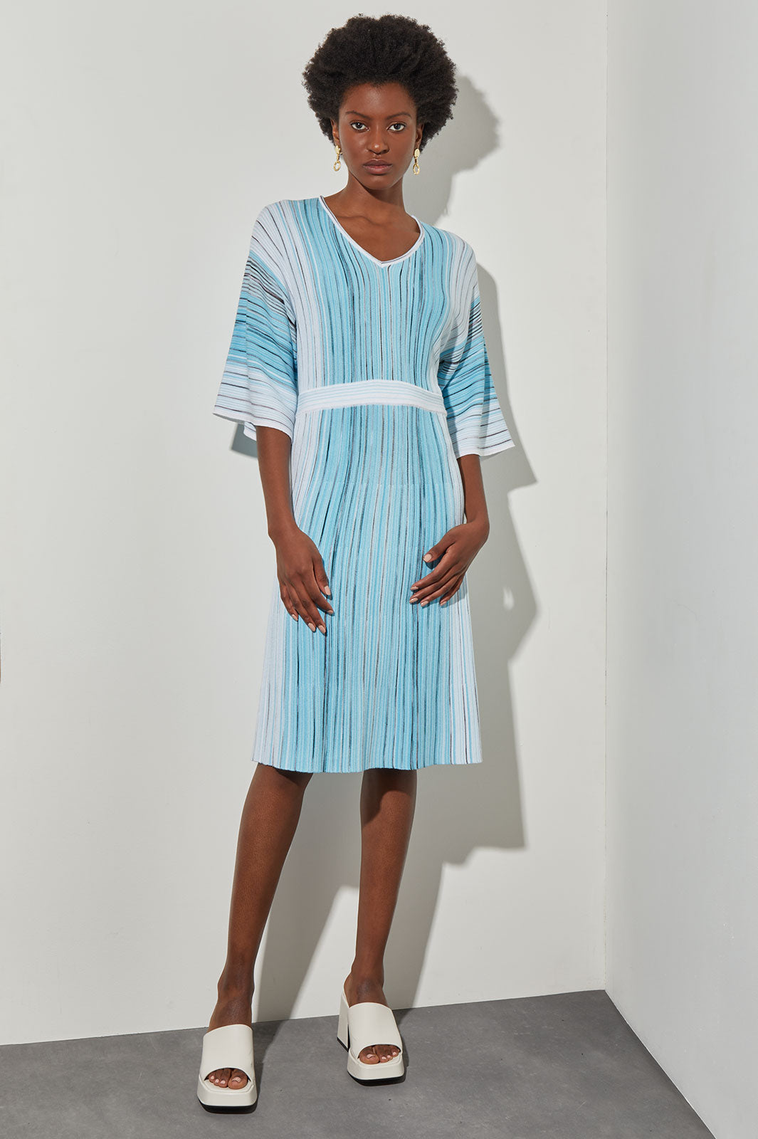 Midi A-Line Dress - Pleated Space Dye Soft Knit
