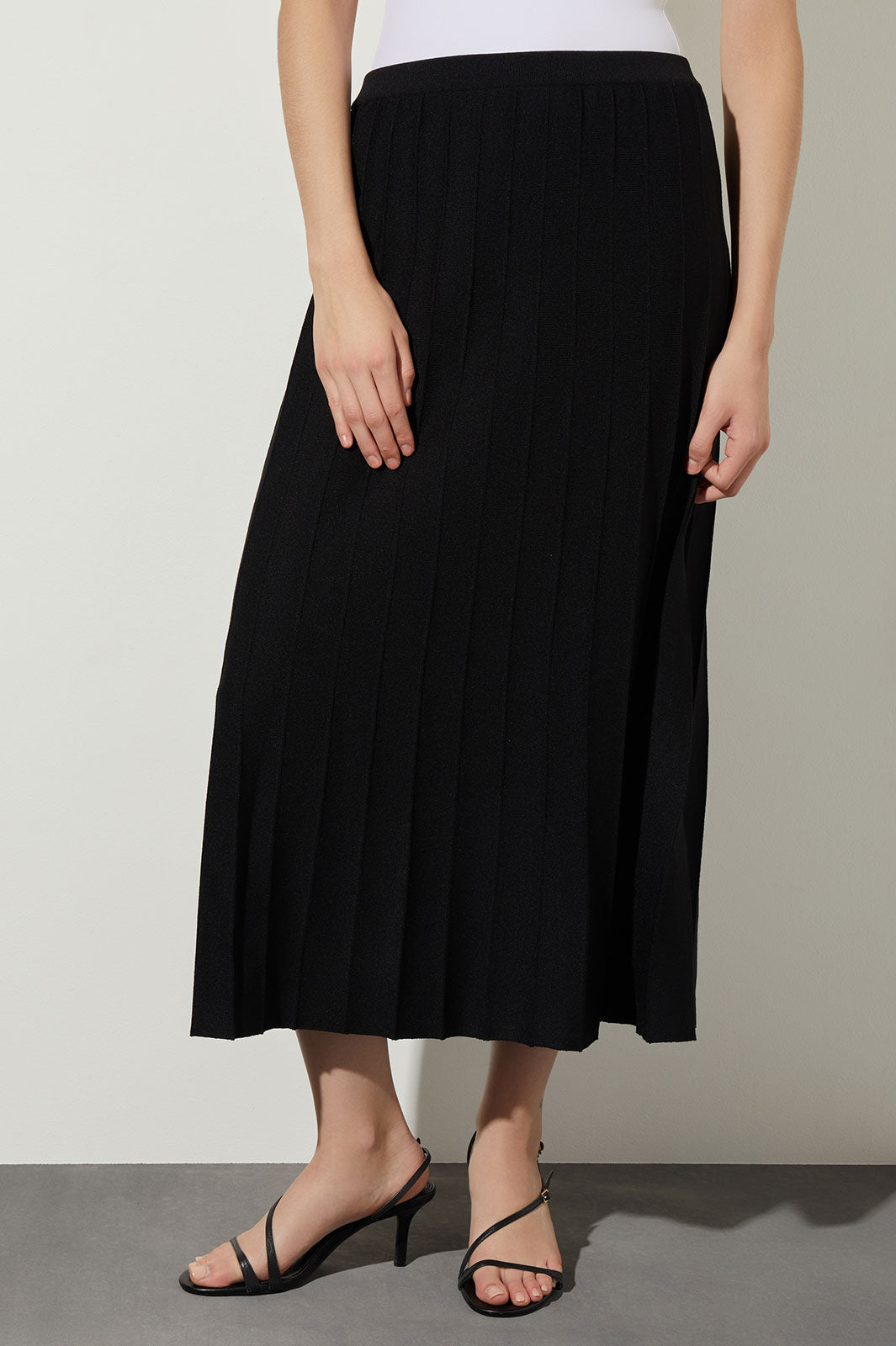 Pleated Soft Knit Maxi Skirt, Black