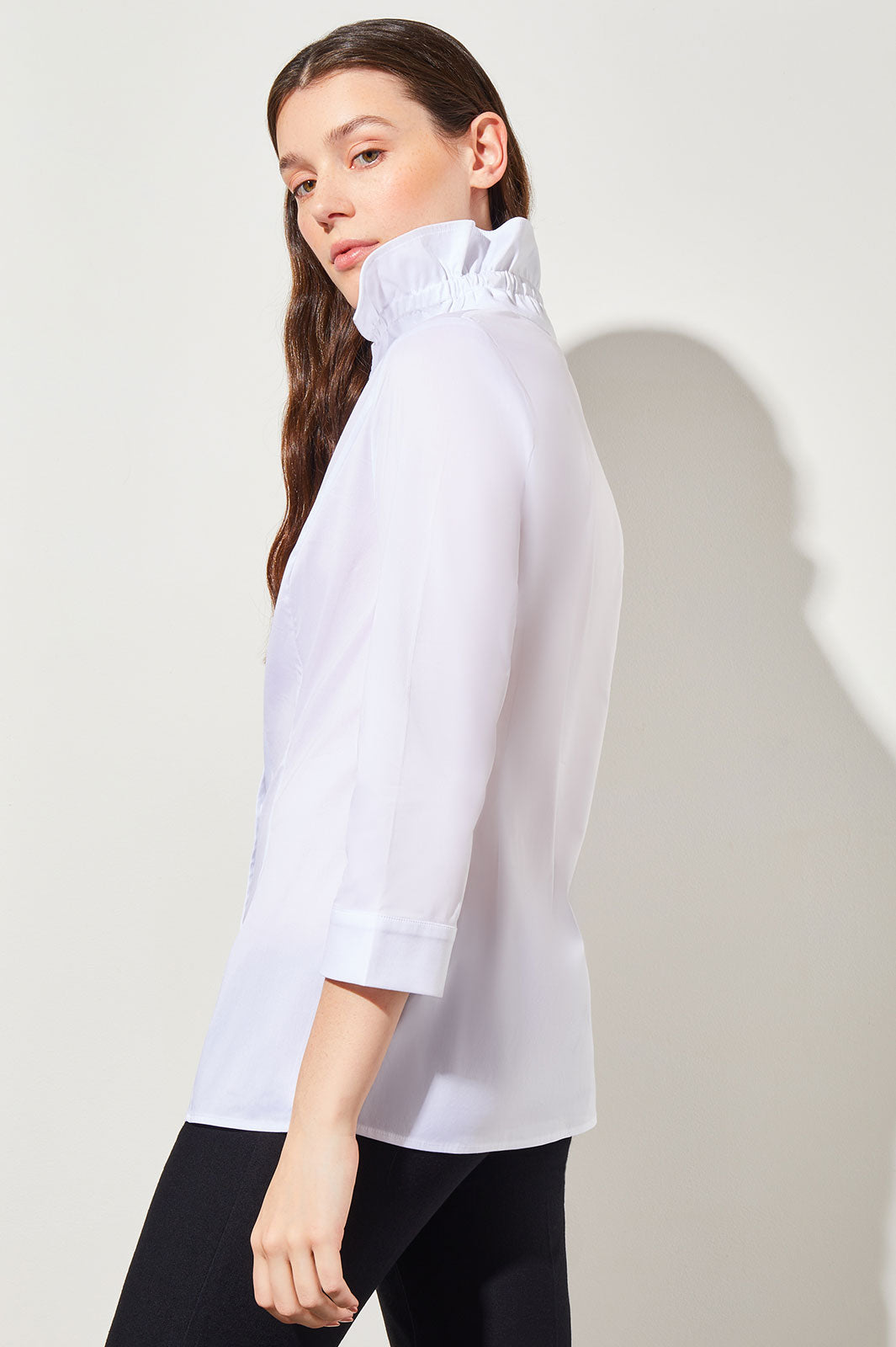 Ruffle-trimmed Cotton Blouse - White - Ladies
