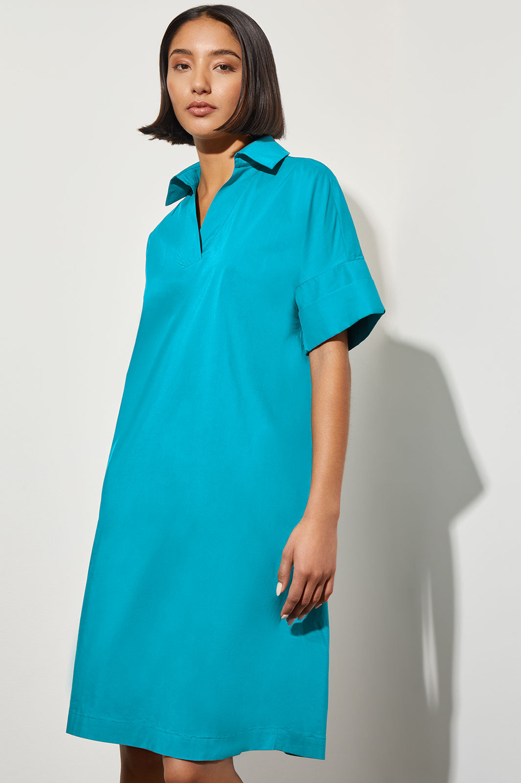 Side Pocket A-Line Chambray Shirt Dress