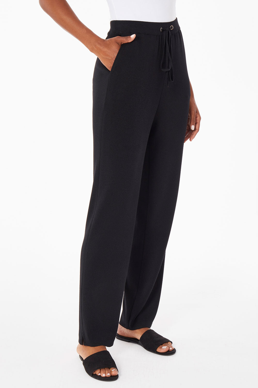 Drawstring Waist Soft Knit Pant, Black