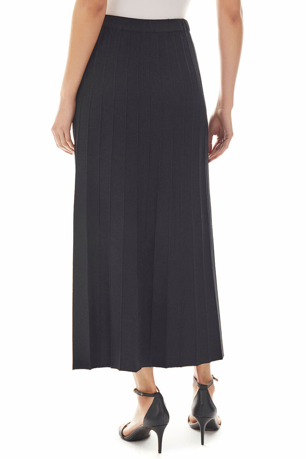 Pleated Soft Knit Maxi Skirt, Black